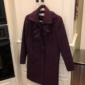 Tahari Plum Ruffle Coat